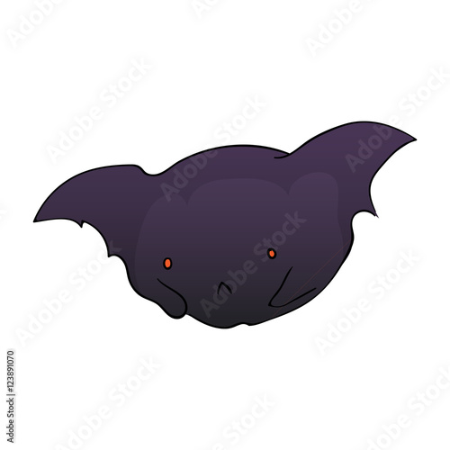 Cute bat character isolated on the white. Halloween party hand drawn sketch. Fun colorful illustration for t-shirt print, banner, flyer, poster design, greeting card.