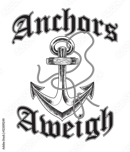 Hand drawn old anchor in vintage style . Vector line art illustration