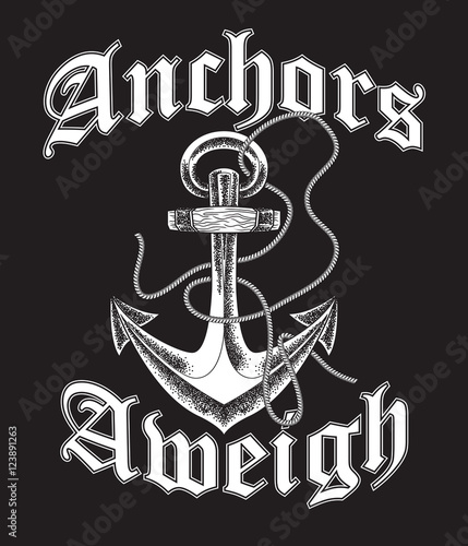 Hand drawn old anchor in vintage style . Vector line art illustration