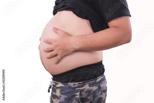Fat man isolated on white background..