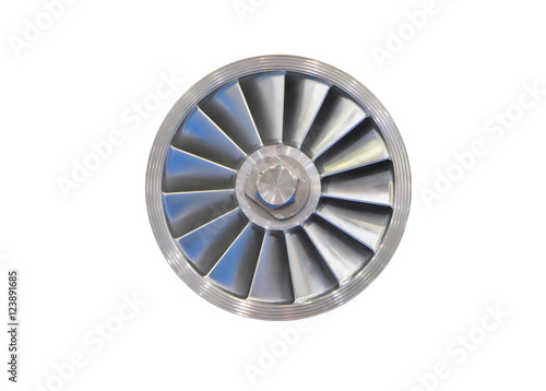 Shiny metallic circle with blades. Isolated on white background.