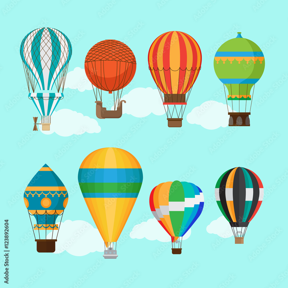 Naklejka premium Transport balonów aerostatem. Vintage ilustracji wektorowych balonów na ogrzane powietrze