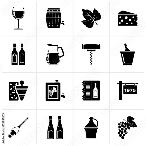 Black Wine industry objects icons -vector icon set
