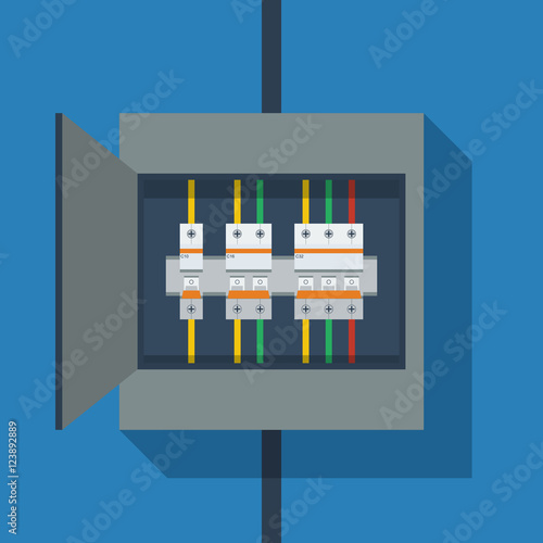 Flat vector, Circuit Breakers on switchboard, simple electic illustration