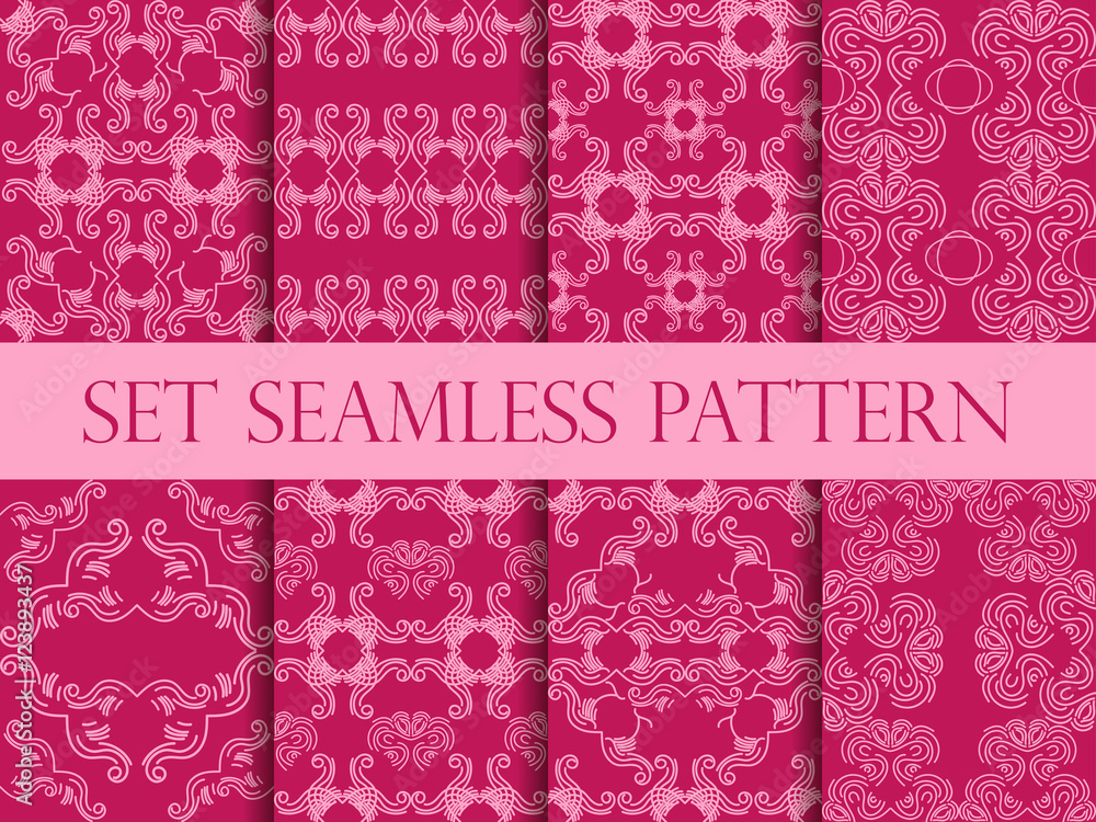 Set of seamless pattern in retro style of the Baroque. Victorian seamless pattern. Classic designs. Vector illustration.