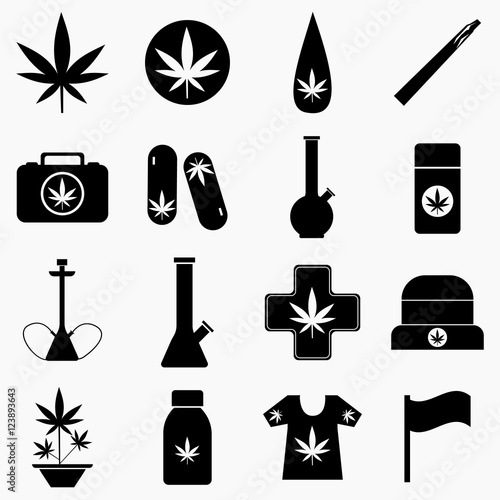 Marijuana icons set. Simple illustration of 16 marijuana vector icons for web