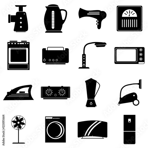 Household appliances icons set. Simple illustration of 16 household appliances vector icons for web