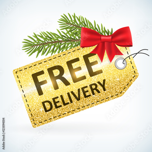 Christmas golden glitter free delivery label