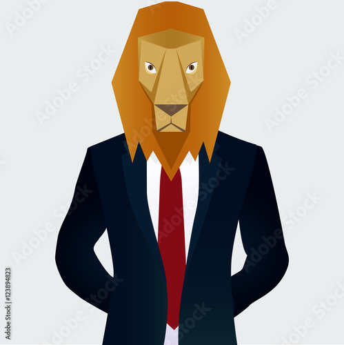 Tough business man/Lion cartoon in business suit