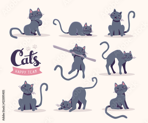 Vector collection of illustration of cute gray cat in various po