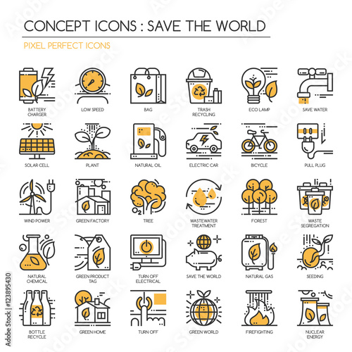 Save the world , thin line icons set , Pixel Perfect Icons