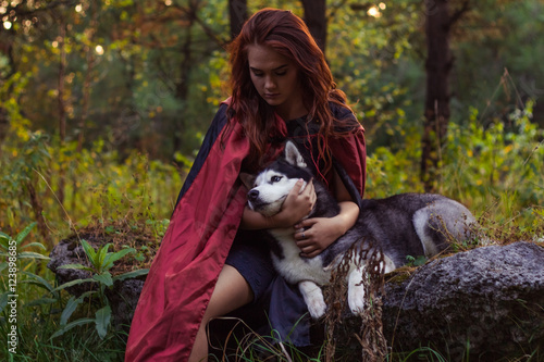 red, hood, sexy, girl, fairy, nature, green, young, people, person, summer, beautiful, attractive