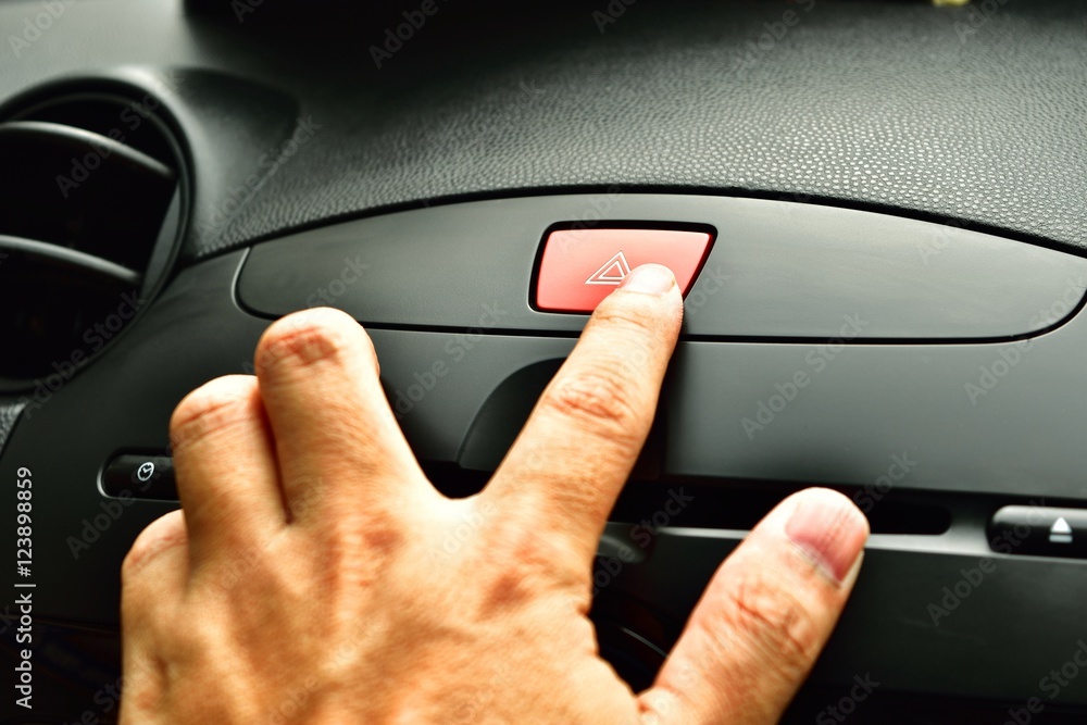Push emergency button in car, hazard light Push emergency button in car, hazard light