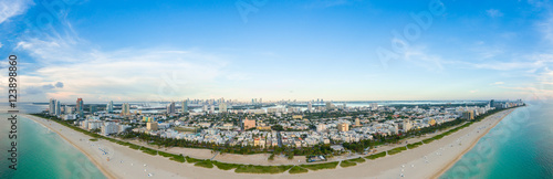 Fototapeta Naklejka Na Ścianę i Meble -  Aerial view of Miami South Beach with hotels and coastline