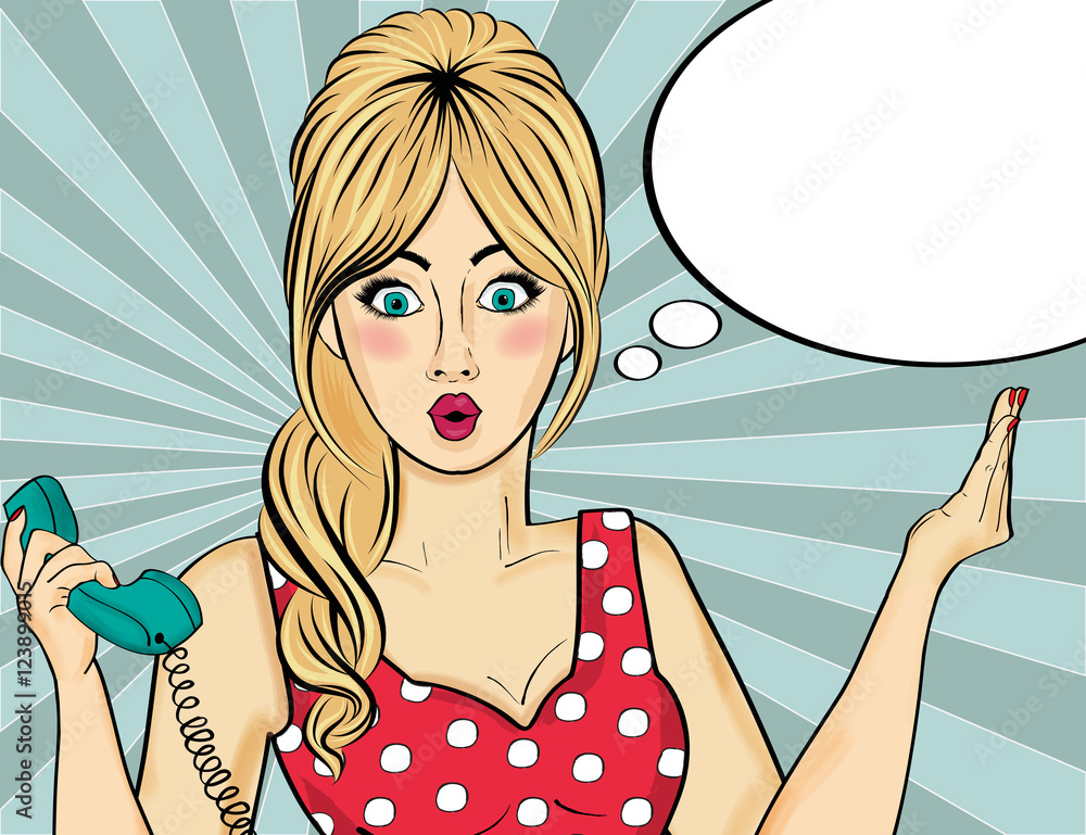 Pop art woman . Comic woman with speech bubble Pop art woman . Comic woman with speech bubble