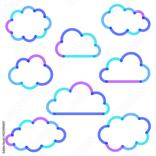 Colorful outline clouds collection isolated
