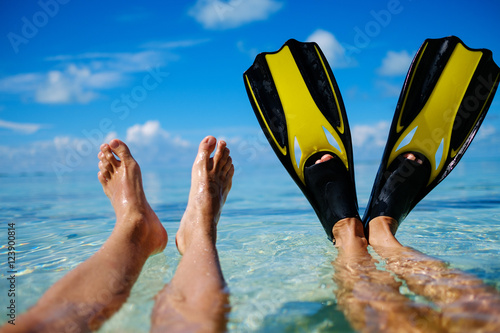 Snorkelers relaxing on the beach