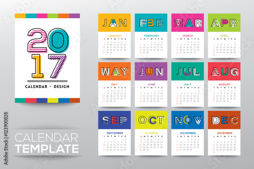 2017 calendar template with modern line graphic style
