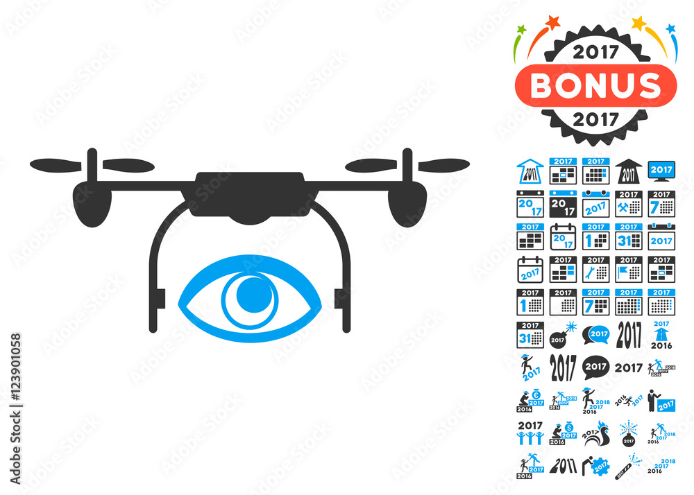 Eye Spy Drone icon with bonus 2017 new year pictograms. Vector ...
