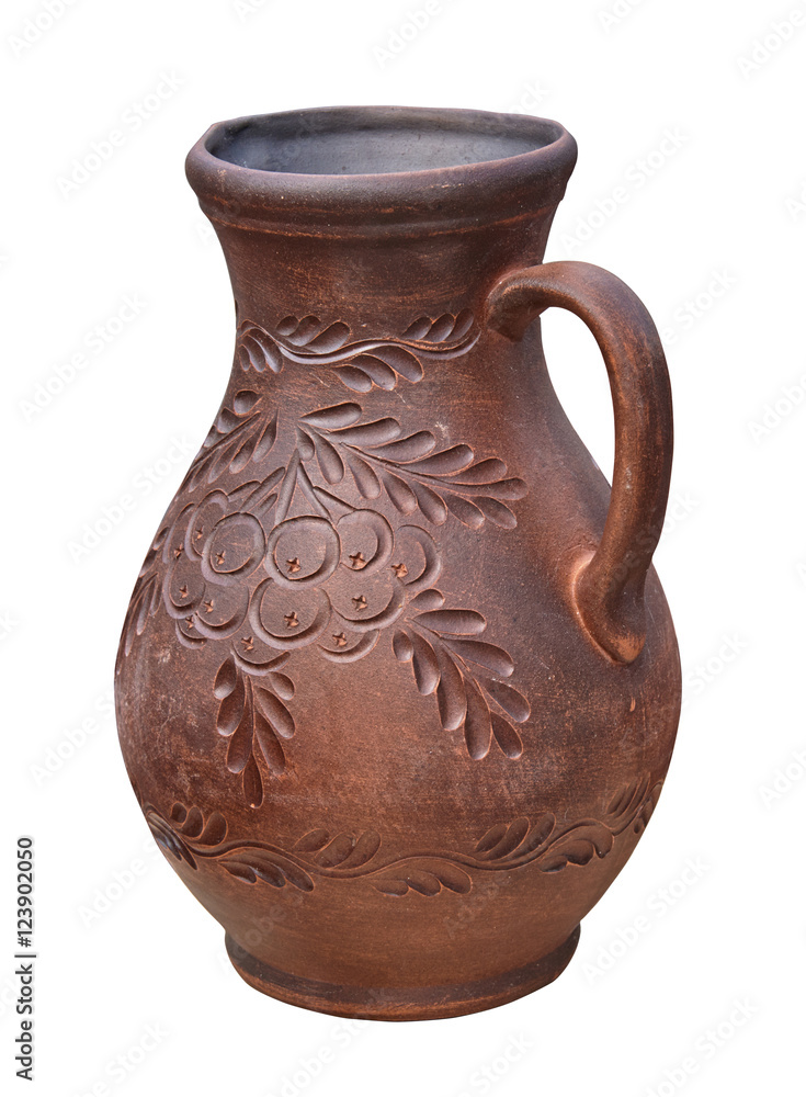 Beautiful monochrome decorative jug decorated with ornaments. Is