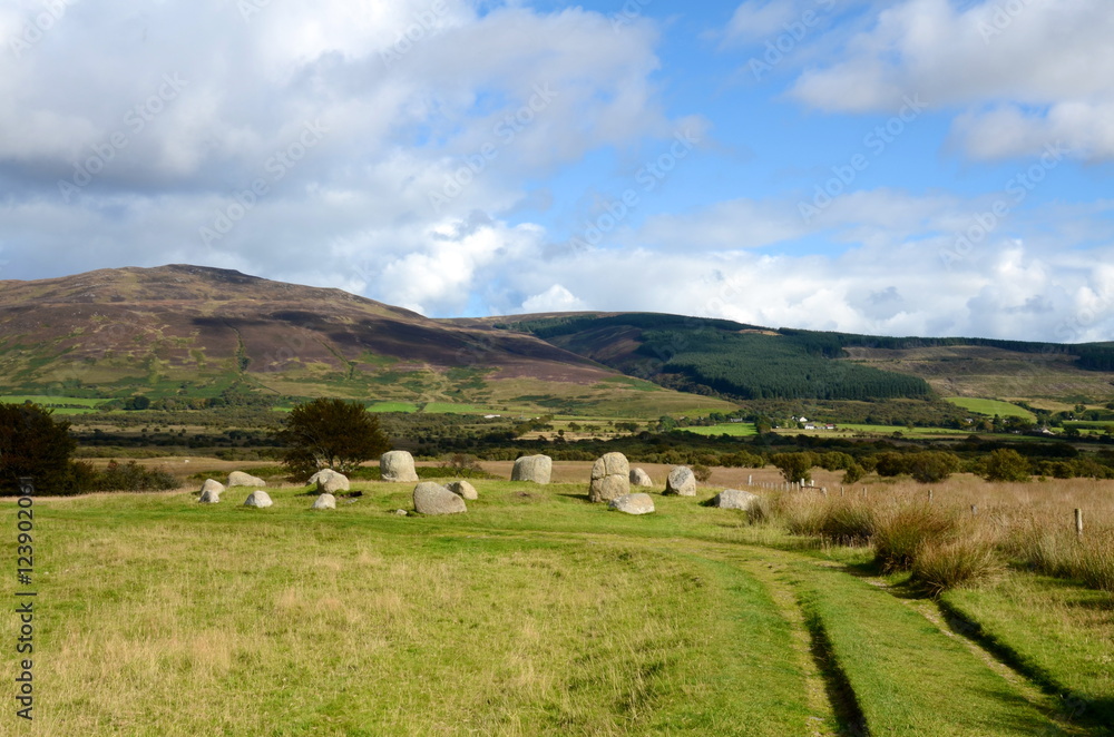 Obraz premium One of the six Machrie Moor stone circles on the Isle of Arran, this one is known as Machrie Moor 5 or sometimes Fingal's Caludron Seat