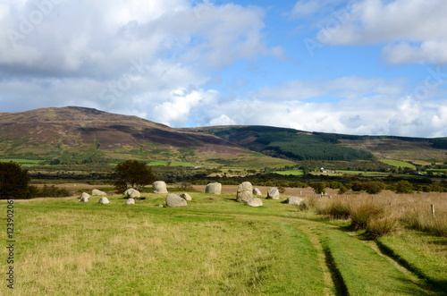 One of the six Machrie Moor stone circles on the Isle of Arran, this one is known as Machrie Moor 5 or sometimes Fingal's Caludron Seat