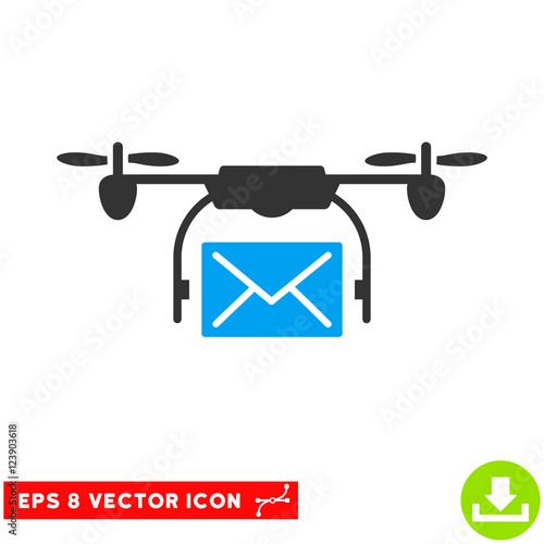 Mail Delivery Drone EPS vector pictograph. Illustration style is flat iconic bicolor blue and gray symbol on white background.