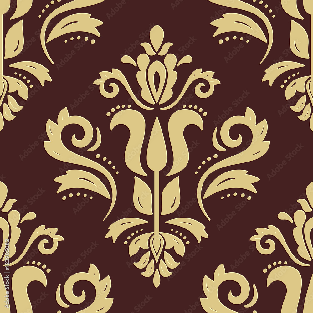 Seamless oriental ornament. Fine traditional oriental pattern with 3D elements, shadows and highlights. Brown and golden pattern Seamless oriental ornament. Fine traditional oriental pattern with 3D elements, shadows and highlights. Brown and golden pattern