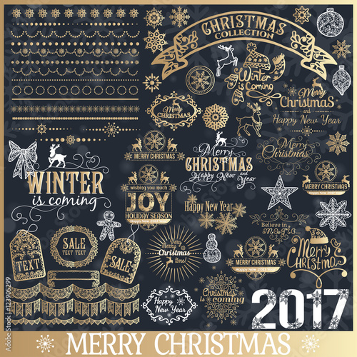 Big set of Christmas calligraphic design elements.