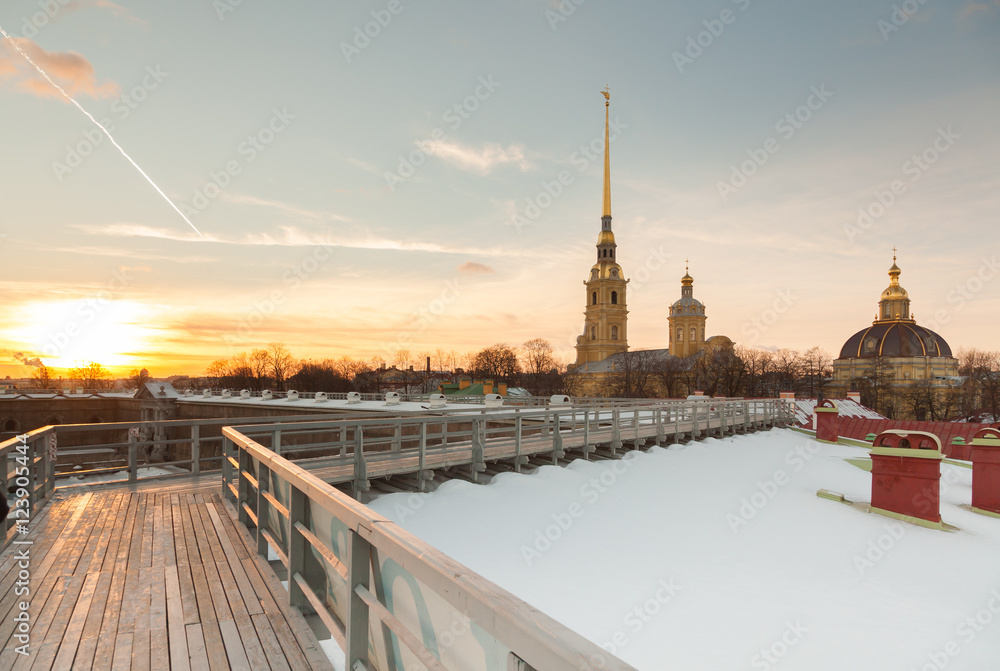 View from the walls of the fortress on Saints Peter and Paul Cathedral, Saint Petersburg