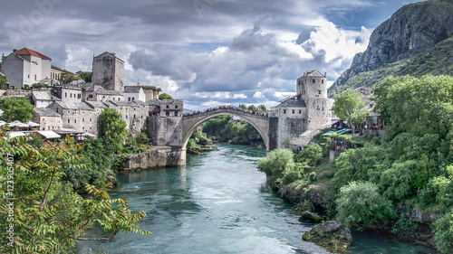 Mostar, Bosnia Herzegovina - May 1, 2014: Stari Most bridge in Mostar photo