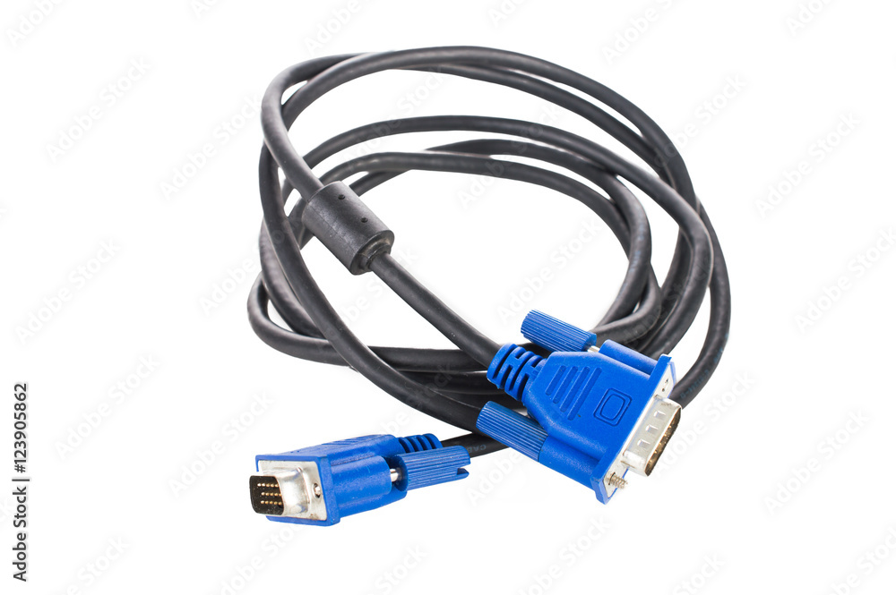 Blue cable VGA. On white, isolated background. Blue cable VGA. On white, isolated background.