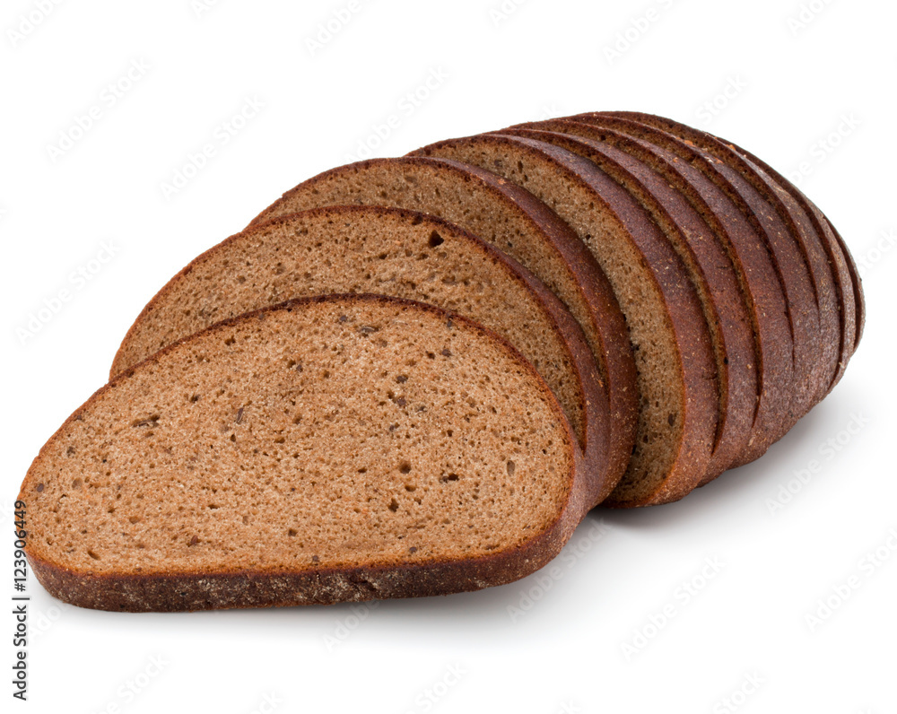 Fresh sliced rye bread loaf isolated on white background cutout