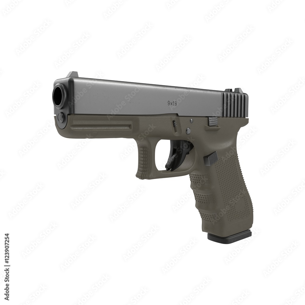 Automatic 9mm handgun pistol isolated on white. 3D illustration