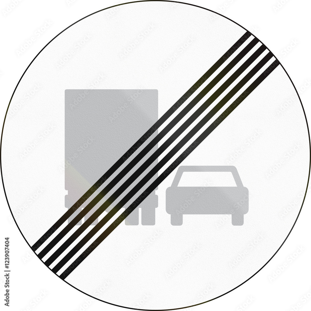 Road sign used in Denmark - End of overtaking by lorries restriction ...