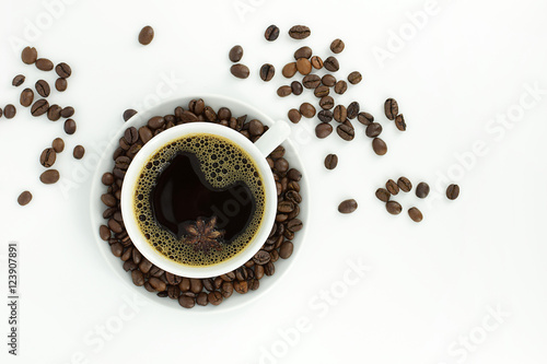 White cup of coffee, top view © roxana_stefania
