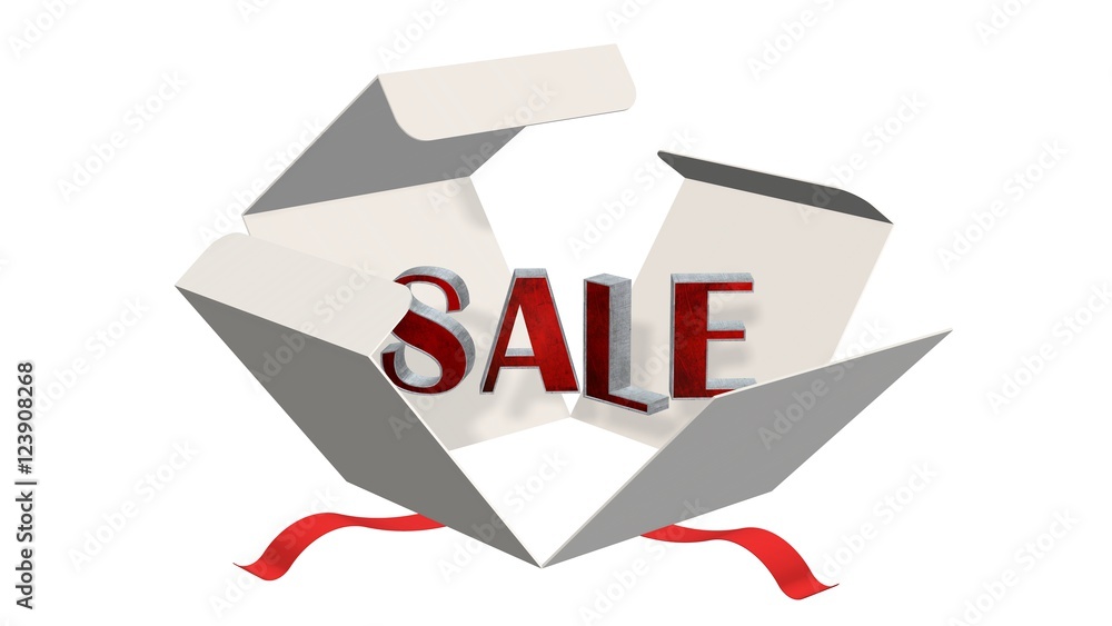 Open package Present gift box with sale isolated on white Open package Present gift box with sale isolated on white