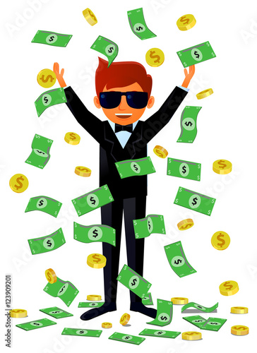 Rich man receiving shower of financial blessings vector image