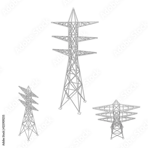Power transmission tower set.Isolated on white.Vector outline il