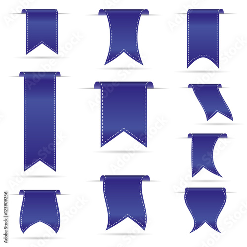 blue hanging curved ribbon banners set eps10