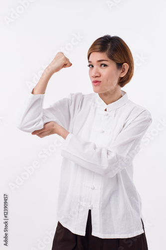 happy, strong, confident kungfu woman, self defense