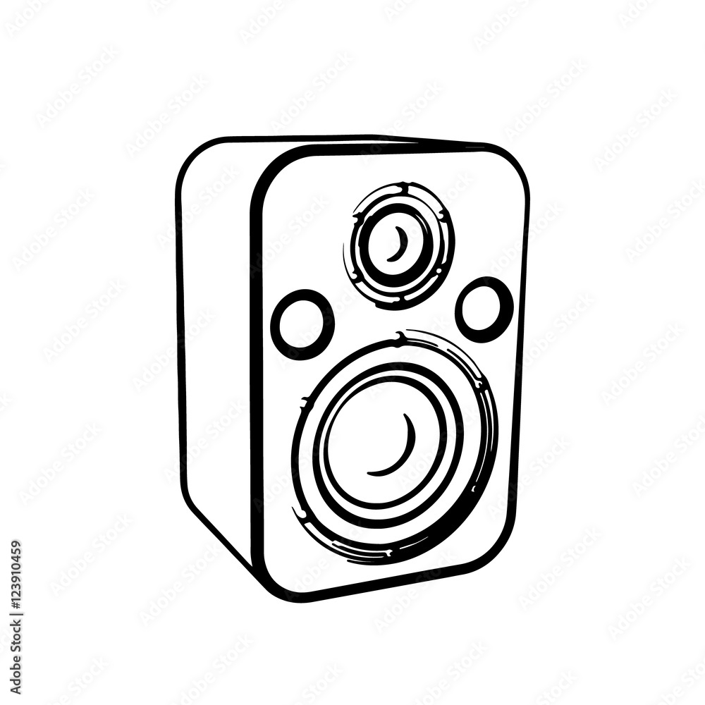 Audio speaker.Isolated on white background.Vector outline illust Audio speaker.Isolated on white background.Vector outline illust