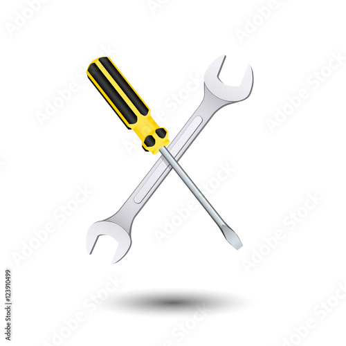 Crossed screwdriver and wre...