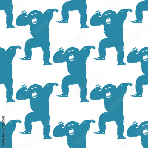 Nature illustration. Post card. Animals from the jungle. Chimpanzee at the zoo. Seamless pattern.