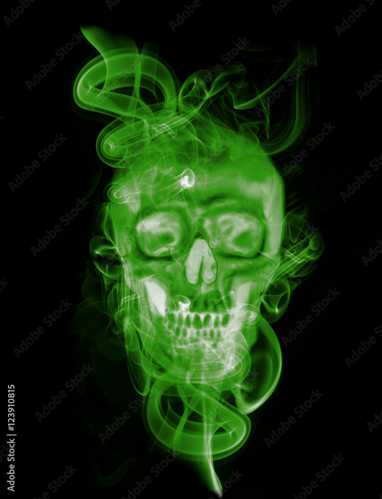 Smoking green skull isolated on black background as concept of poison
Smoking green skull isolated on black background as concept of poison