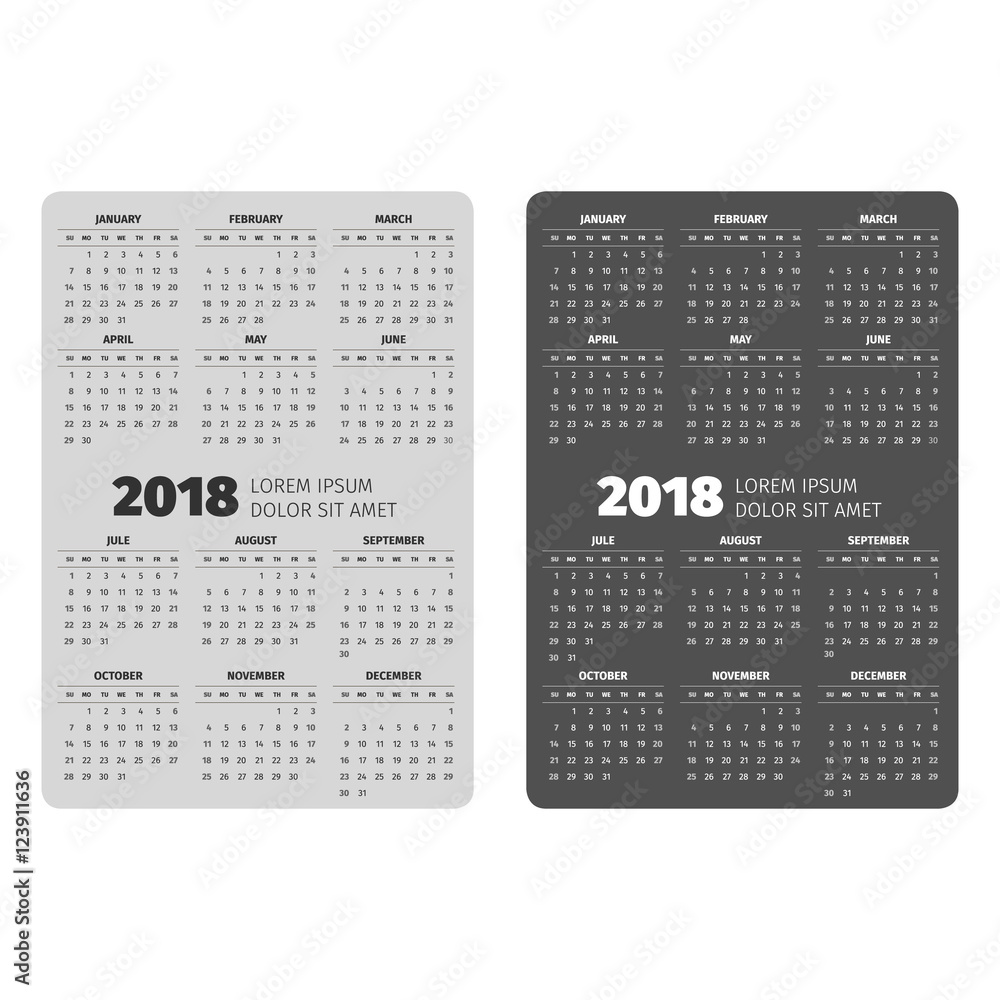 Simple 2018 year calendar Stock Vector Adobe Stock