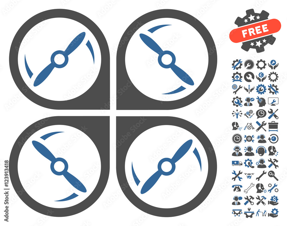 Quadcopter Screws Rotation icon with bonus options pictograms. Vector ...