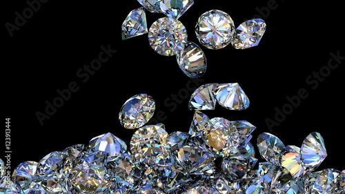 Precious diamonds are filling the screen 3D animation with alpha mask