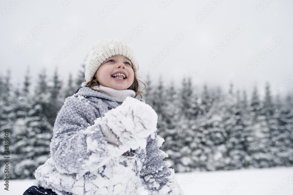 Happy girl in winter landscape Happy girl in winter landscape