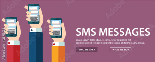 Sending messages sms flat, hands with smart phone